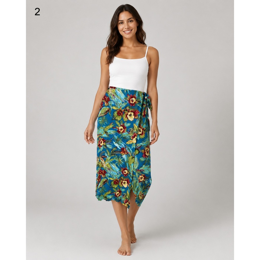 Carole Little Sport Wrap Maxi Skirt Womens 16 Blue Hawaiian Floral Print Rayon